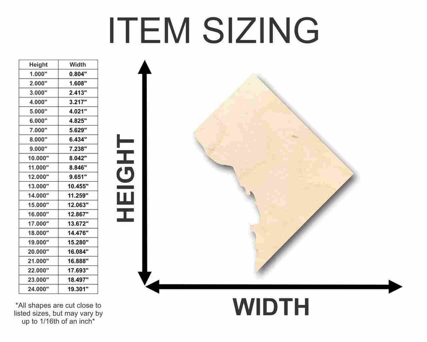 Unfinished Wood Washington DC Shape - USA Capital - Craft - up to 46" DIY