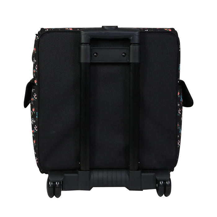 Collapsible Rolling Serger Machine Case, Black Floral