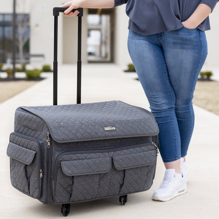 Everything Mary XXL 4 Wheel Collapsible Rolling Sewing Machine Storage Case, Heather Grey