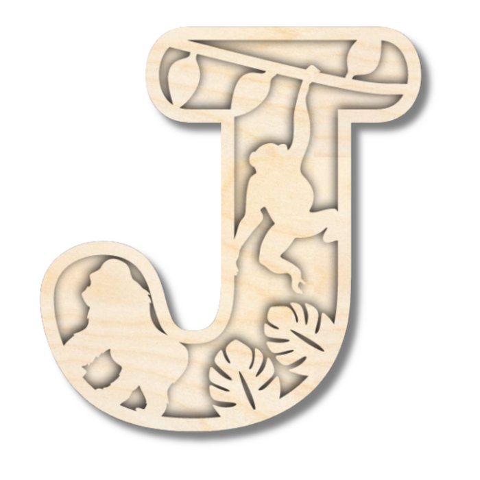 Unfinished Wood Layered Themed Letters | Jungle Animals | A-Z | 2 Piece | up to 24"