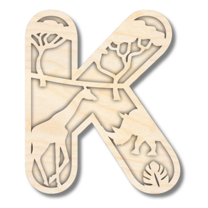 Unfinished Wood Layered Themed Letters | Jungle Animals | A-Z | 2 Piece | up to 24"