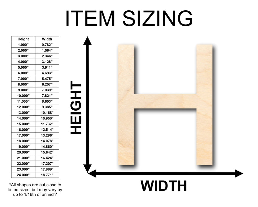 Unfinished Wood Arial Letter H Shape - Craft - up to 46" DIY