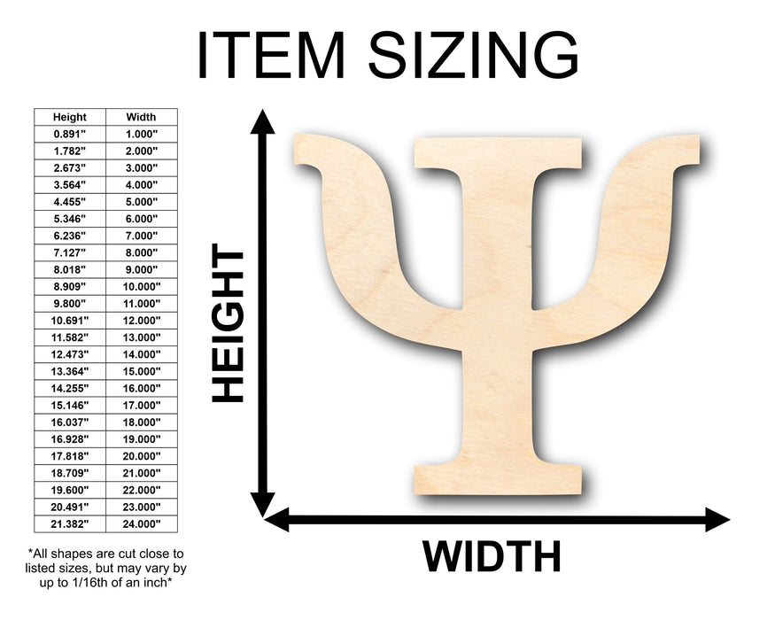 Unfinished Wood Bold Psi Shape - Craft - up to 46" DIY