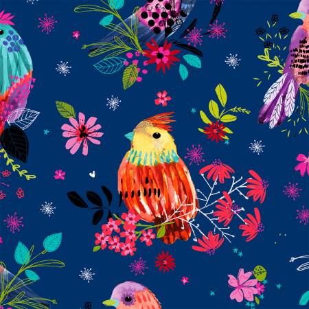 FS Navy Floral Bird Digitally Printed