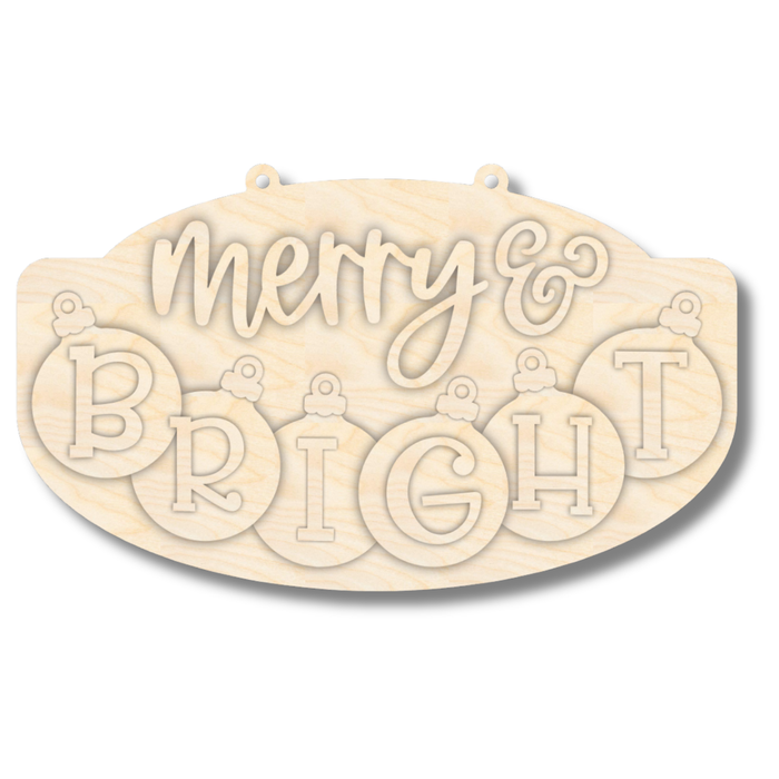 Unfinished Merry and Bright Ornament Door Sign Kit | Wood Craft Cutouts | 1/4" Thick |