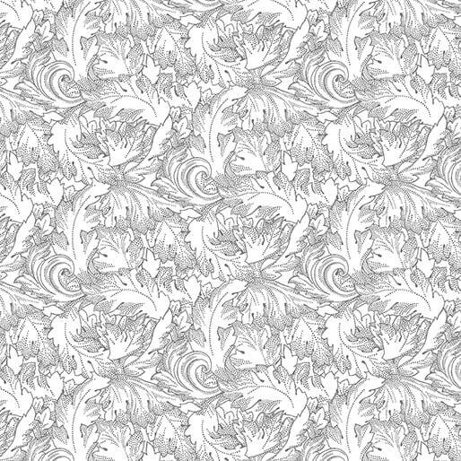 All About Daisies - Twirling Leaves - White on White