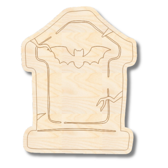 Unfinished Wood Etched Tombstone Shape | Paint By Line Crafts | up to 30" DIY