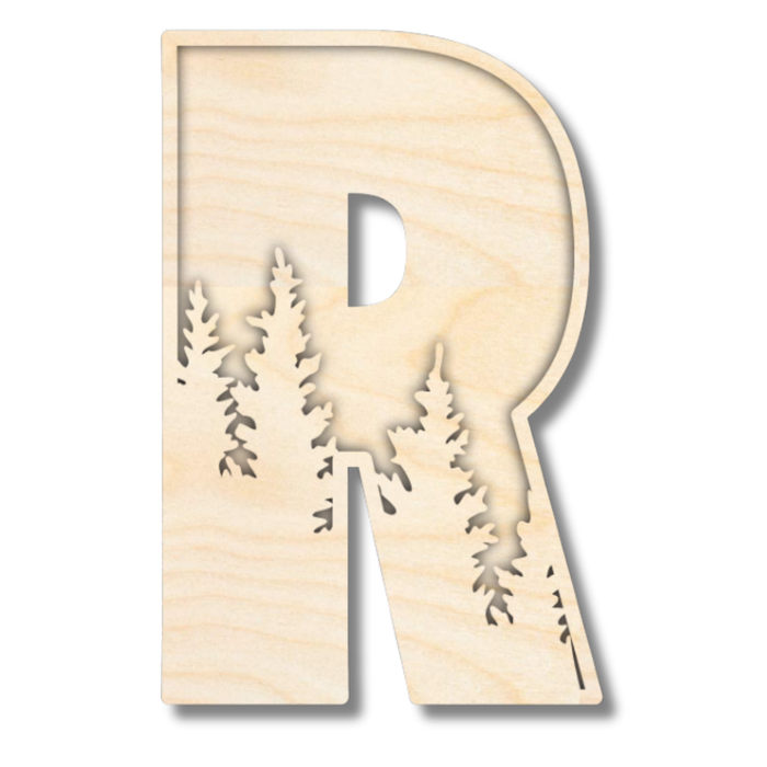 Unfinished Wood Layered Themed Letters | Pine Trees | A-Z | 2 Piece | up to 24"