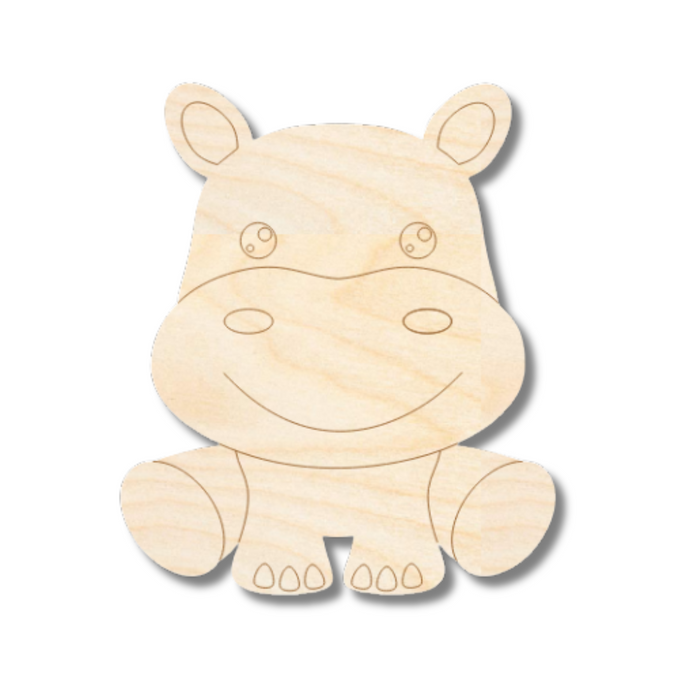 Unfinished Wood Etched Hippo Shape | Paint By Line Crafts | up to 30" DIY
