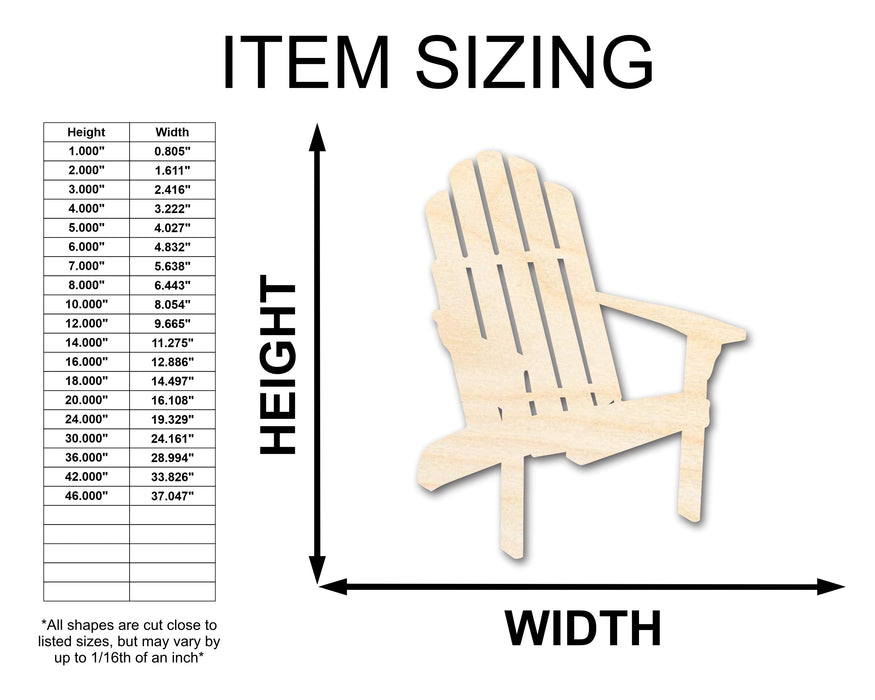 Unfinished Wood Adirondack Chair Shape | Summer | Beach | Craft Cutout | up to 46" DIY