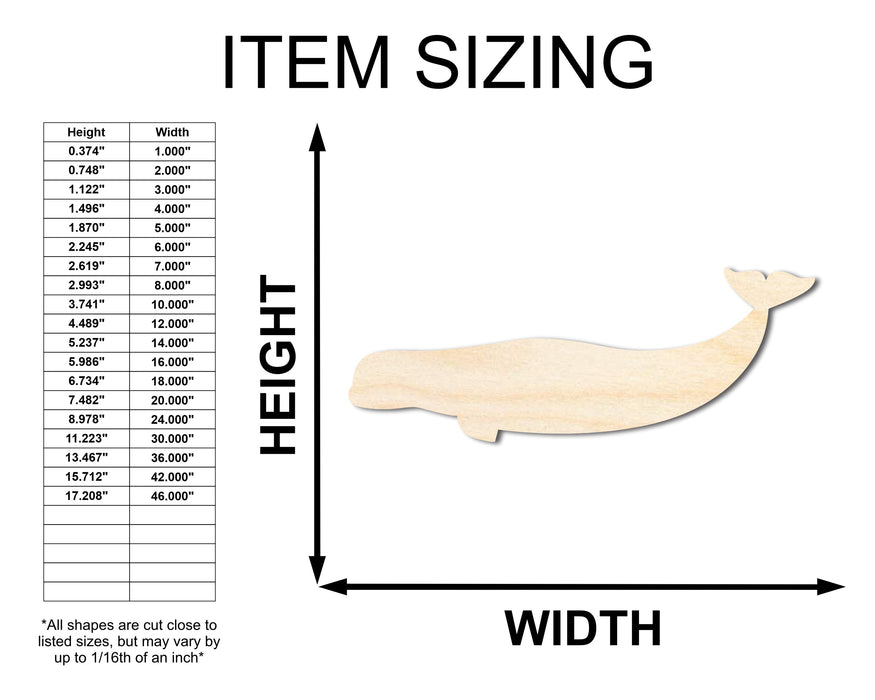 Unfinished Wood Beluga Whale Shape - Craft - up to 46" DIY