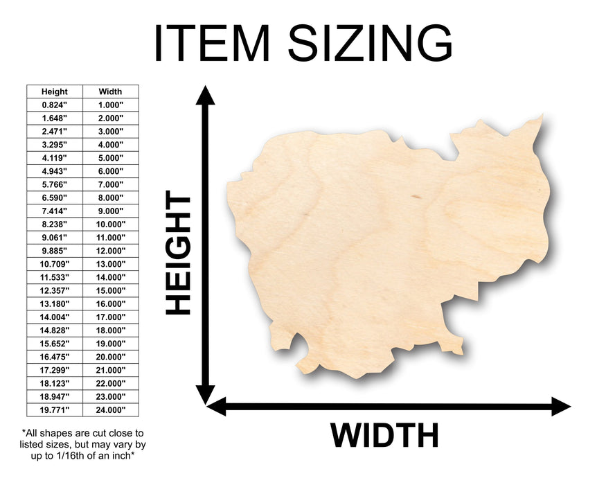 Unfinished Wood Cambodia Shape - Country - Craft - up to 46" DIY