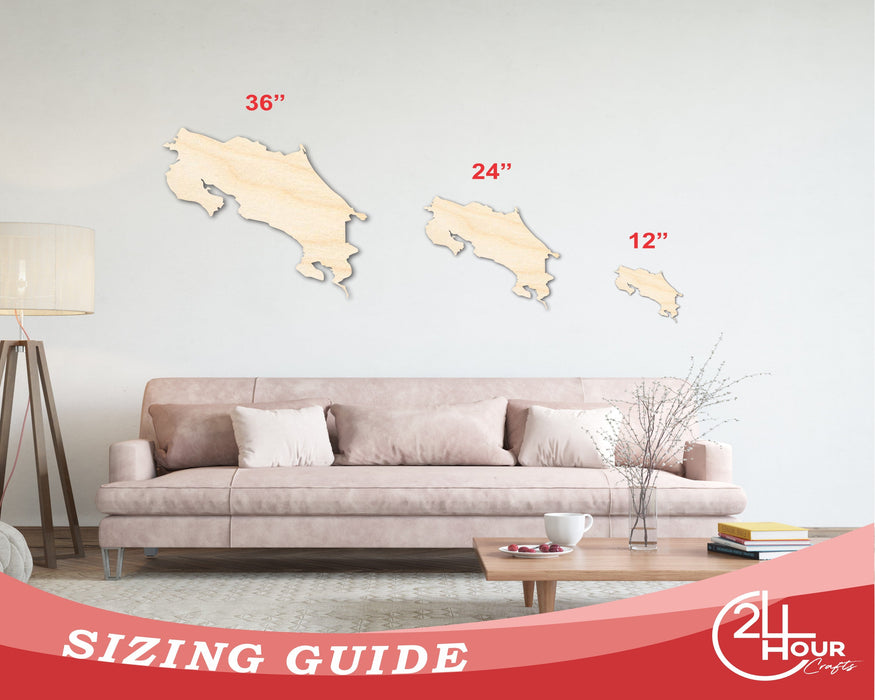 Unfinished Wood Costa Rica Country Shape - Central America Craft - up to 46" DIY