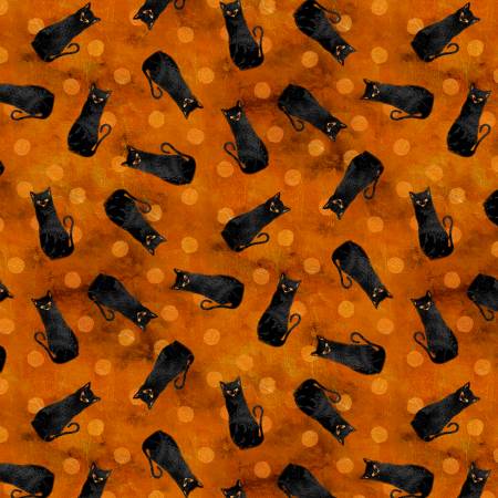 WL Frightful Night 20506 898 Orange Halloween Cats Allover
