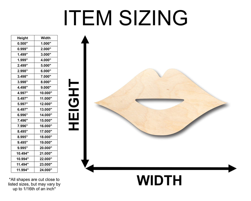 Unfinished Wood Lips Kiss Shape - Craft - up to 46" DIY