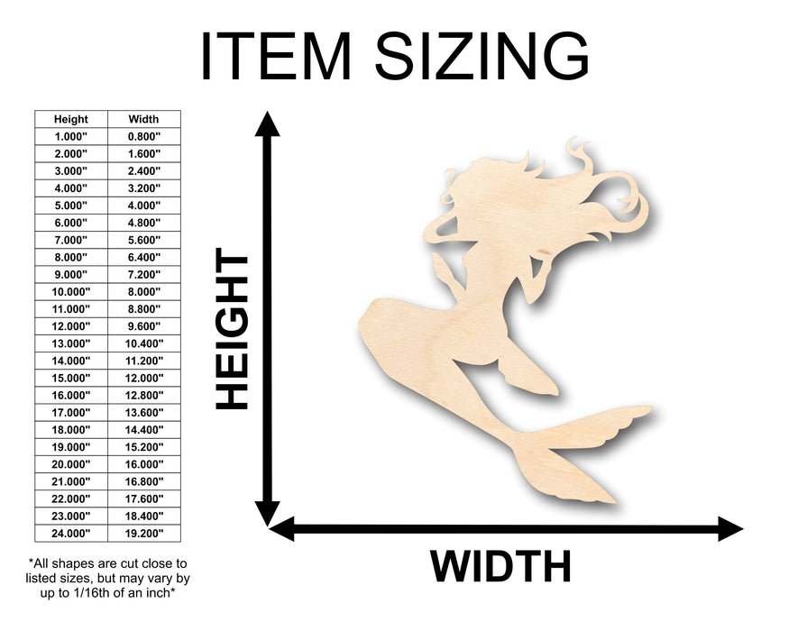Unfinished Wood Mermaid Siren Shape - Craft - up to 46" DIY