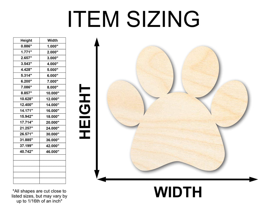 Unfinished Wood Paw Print Shape - Pet Craft - up to 46"
