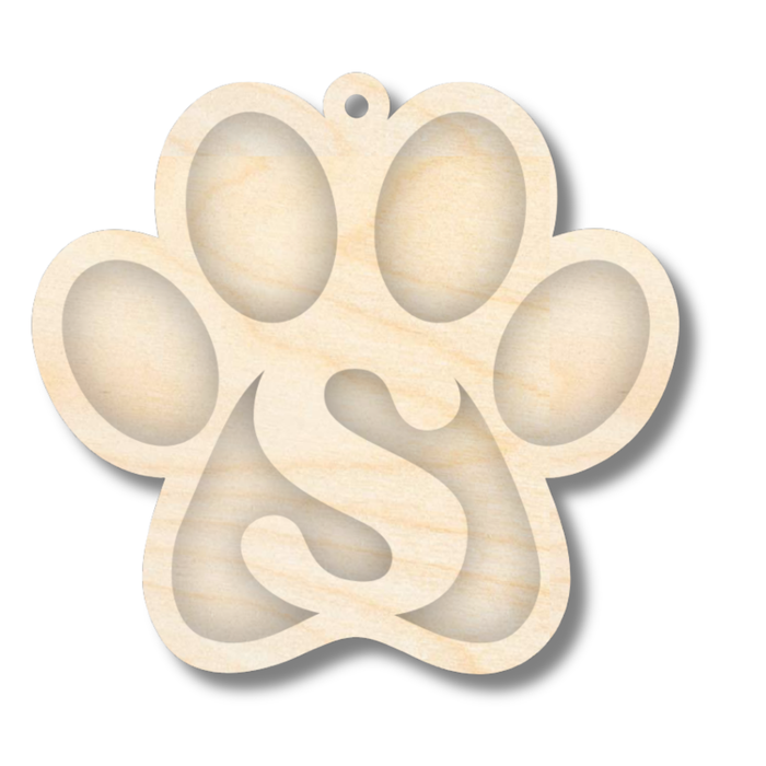 Unfinished Wood Layered Letter Paw Print Tags | A-Z | 2 Piece | 5" Wide | 1/8" Wood | Wood Craft DIY