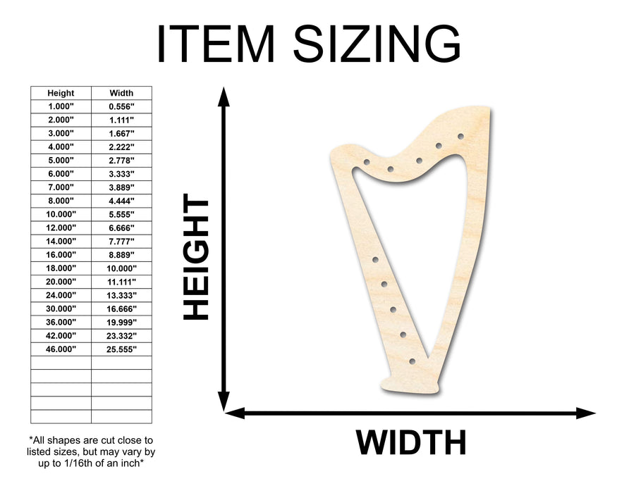 Unfinished Wood Harp with Holes Shape - Craft - up to 46"