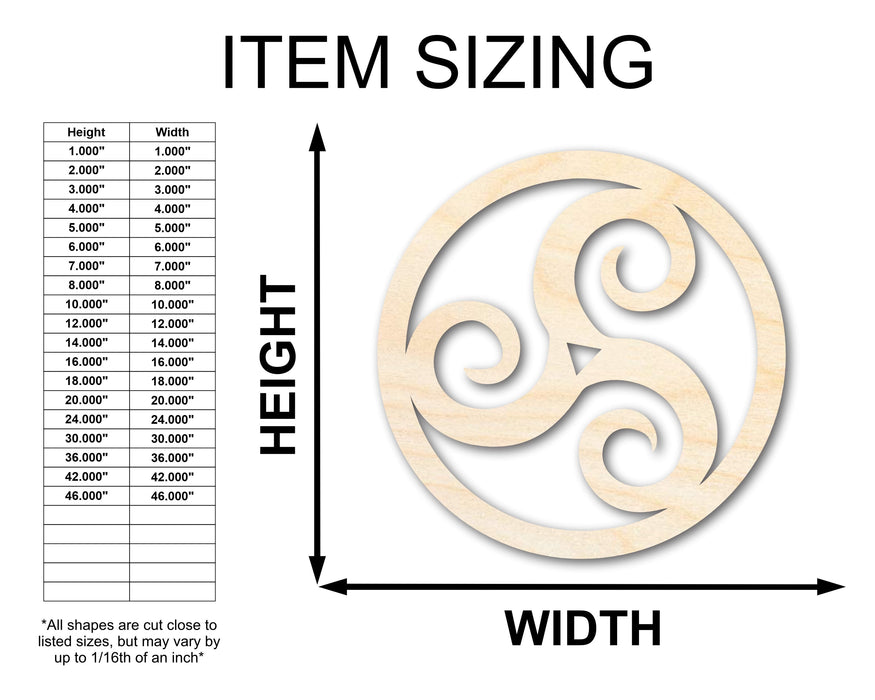 Unfinished Wood Triskele Shape - Celtic Symbol Craft - up to 46"