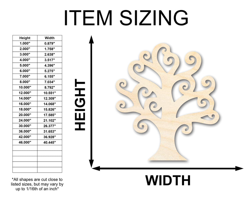 Unfinished Wood Swirly Tree Shape - Craft - up to 46"