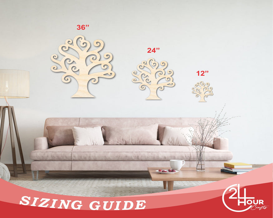 Unfinished Wood Swirly Tree Shape - Craft - up to 46"