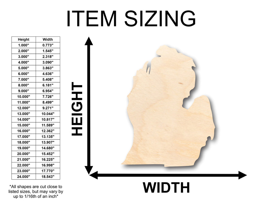 Unfinished Wood Michigan Lower Peninsula Shape - Craft - up to 46" DIY