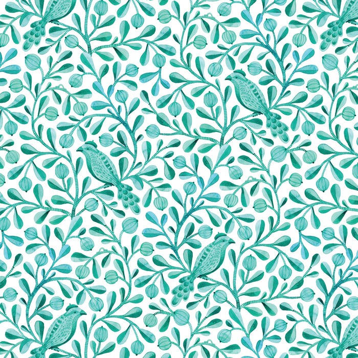 Turquoise Felipe Birds and Branches Cotton 44”/45” Fabric Per Yard