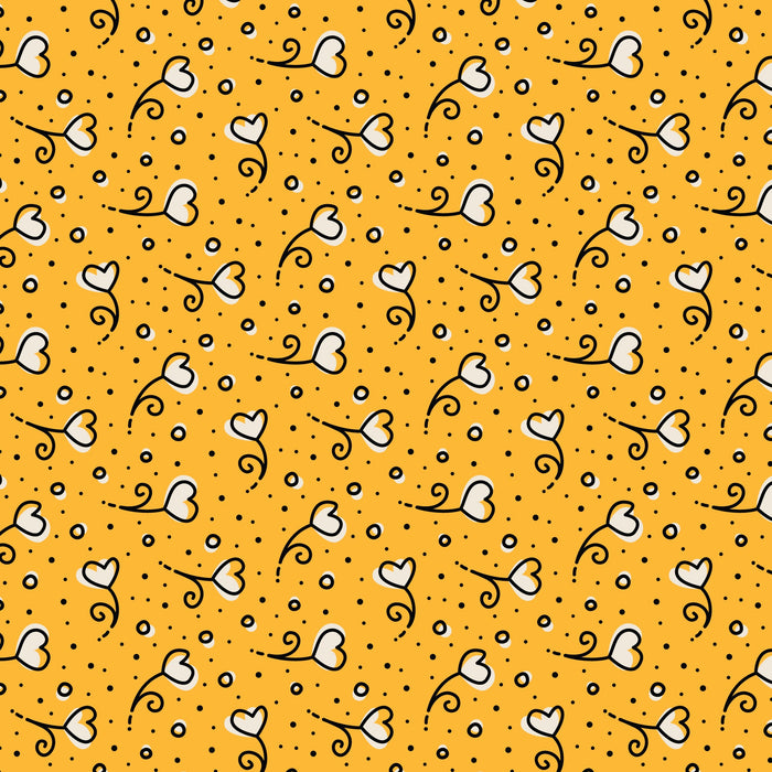 Yellow Heart Blossoms Love Ink 3384 Cotton 44”/45” Fabric Per Yard