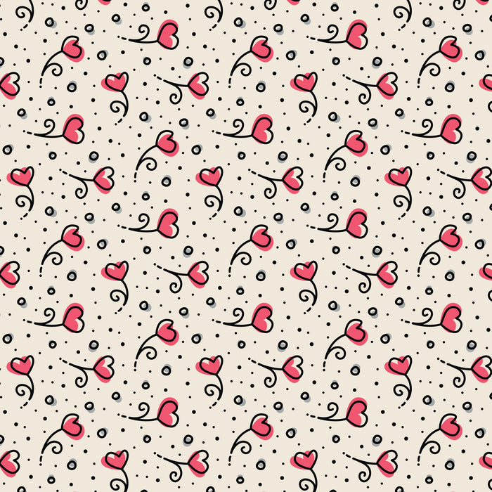 Pink Heart Blossoms Love Ink 3384 Cotton 44”/45” Fabric Per Yard