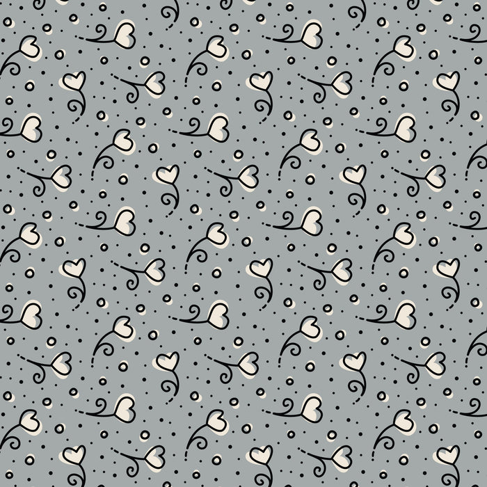 Gray Heart Blossoms Love Ink 3384 Cotton 44”/45” Fabric Per Yard
