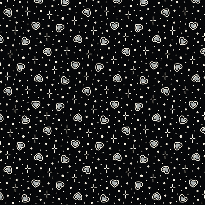 Black Hearts Love Ink 3388 Cotton 44”/45” Fabric Per Yard