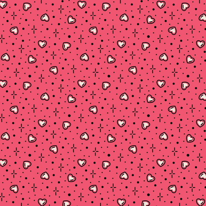 Pink Hearts Love Ink 3388 Cotton 44”/45” Fabric Per Yard