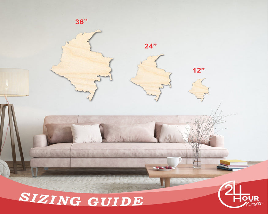 Unfinished Wood Columbia Country Shape - South America Craft - up to 46" DIY