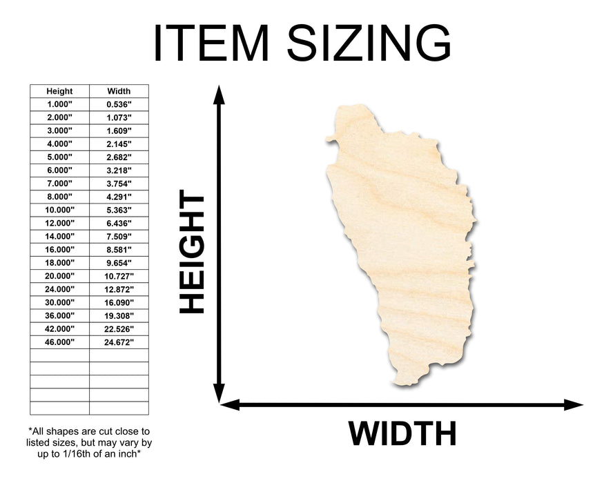 Unfinished Wood Dominica Country Shape - Caribbean Craft - up to 46" DIY