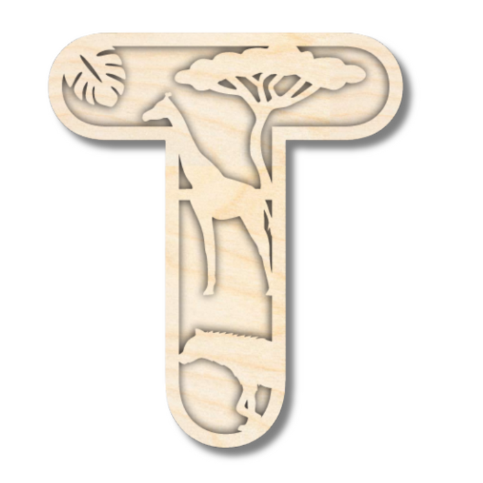 Unfinished Wood Layered Themed Letters | Jungle Animals | A-Z | 2 Piece | up to 24"