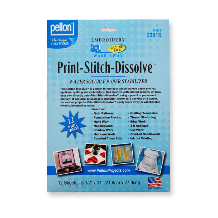 Pellon® 2301S Print-Stitch-Dissolve™ – 12 Sheets, 8.5" x 11" – White
