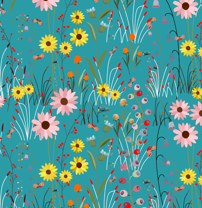 Turquoise Over The Hill View 43"/44" Cotton Fabric Per Yard