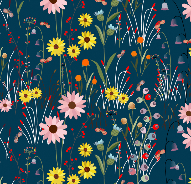Navy Blue Over The Hill View 43"/44" Cotton Fabric Per Yard