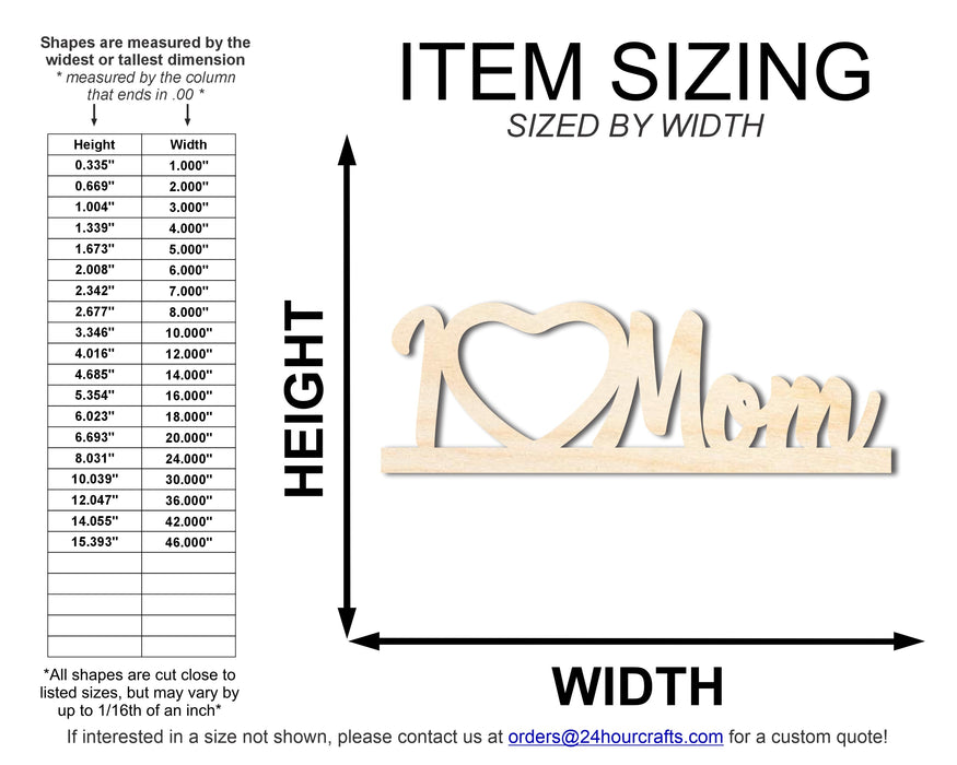 Unfinished I Love Mom Frame Shape | DIY Craft Cutout | up to 46" DIY
