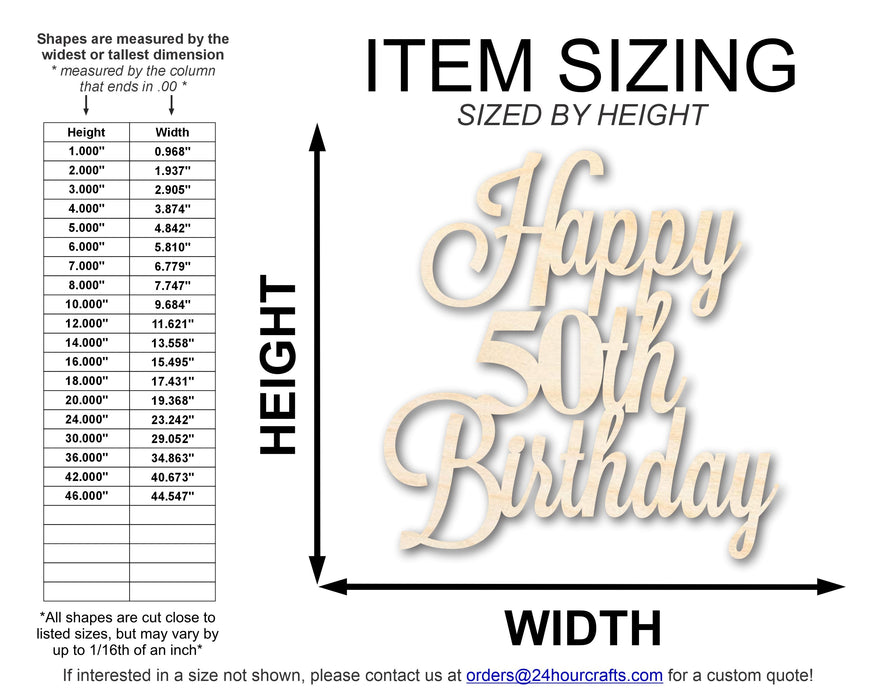 Unfinished Happy 50th Birthday Sign Shape | DIY Craft Cutout | up to 46" DIY