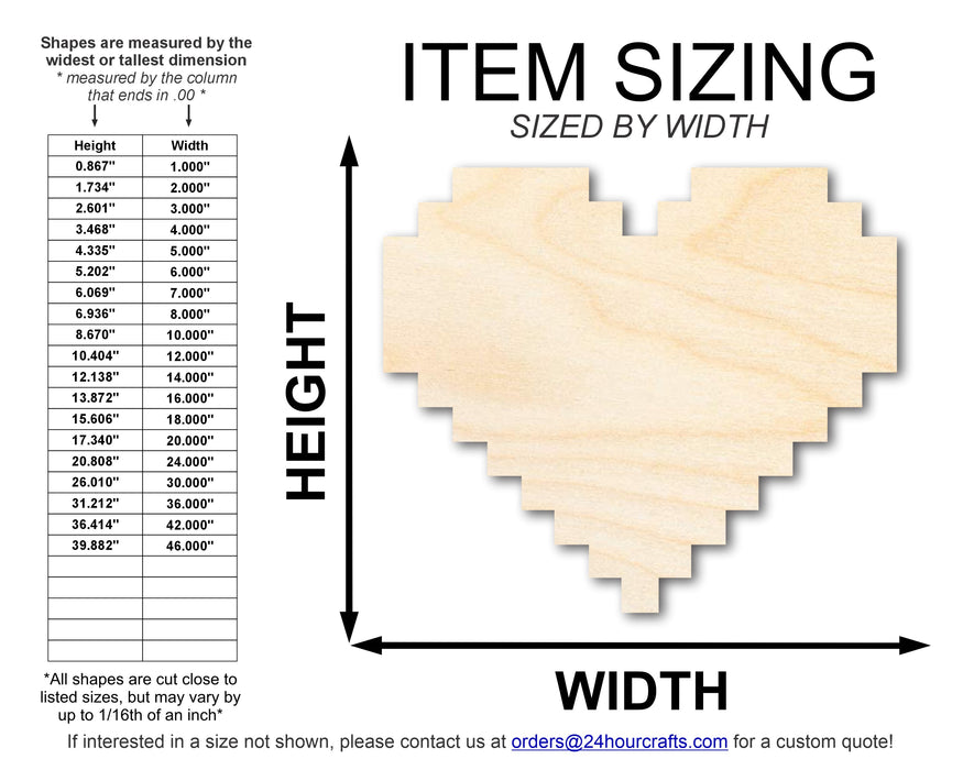 Unfinished Wood Pixel Heart Shape | DIY Craft Cutout | up to 46" DIY
