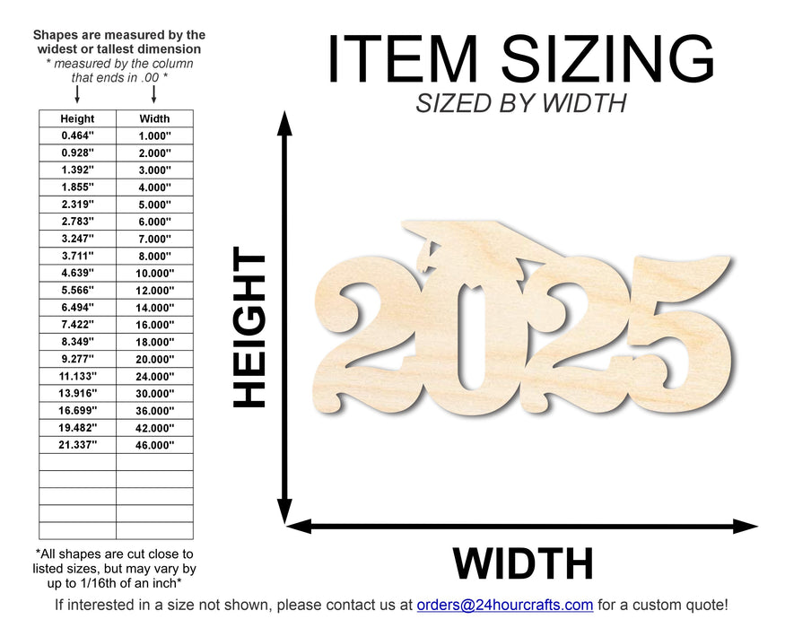 Unfinished Wood 2025 Grad Shape | DIY Craft Cutout | up to 46" DIY