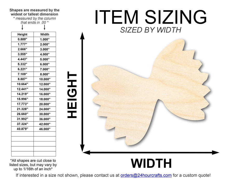 Unfinished Wood Farfalle Pasta| DIY Craft Cutout | up to 46" DIY