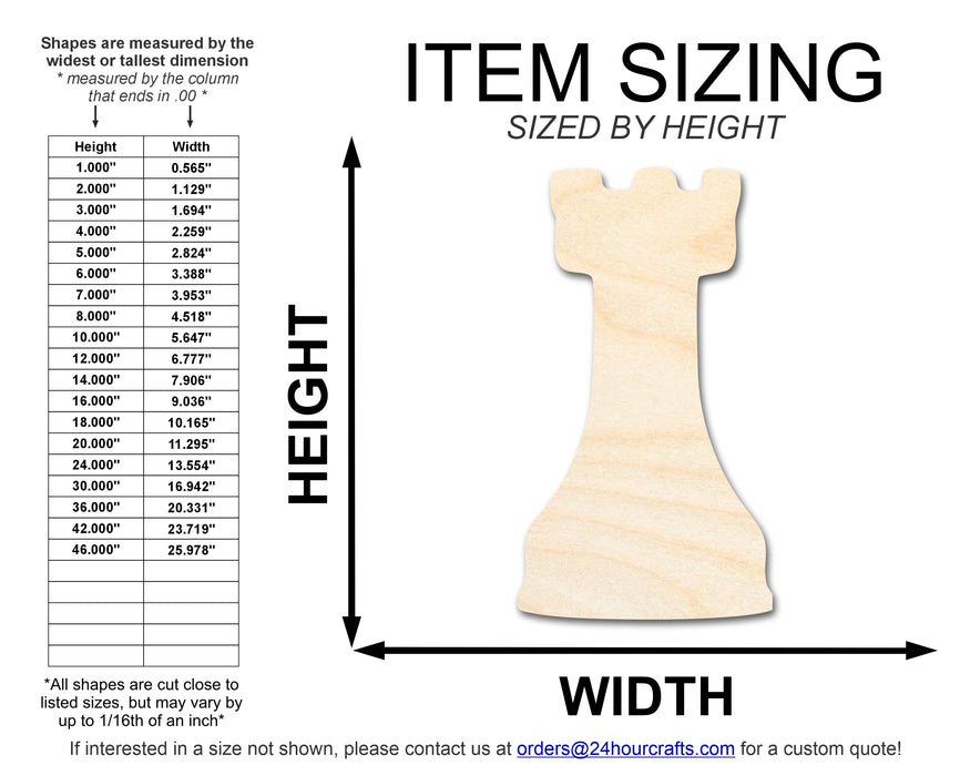 Unfinished Wood Rook Chess Piece Shape | DIY Craft Cutout | up to 46" DIY