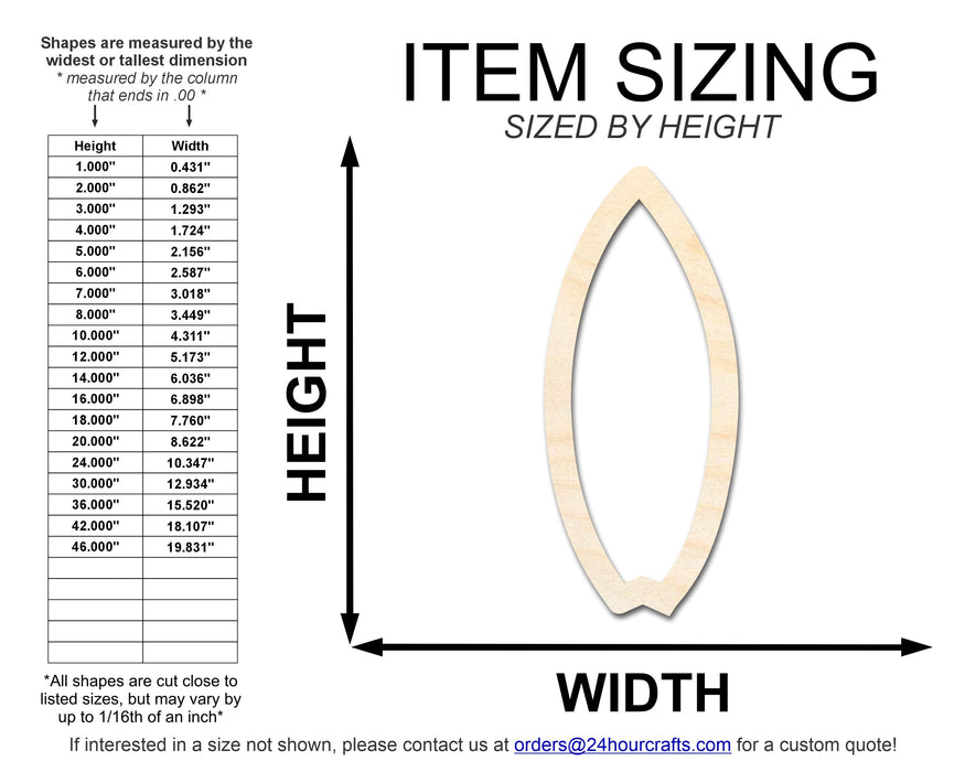 Unfinished Wood Fishtail Surfboard Outline Shape | DIY Craft Cutout | up to 46" DIY