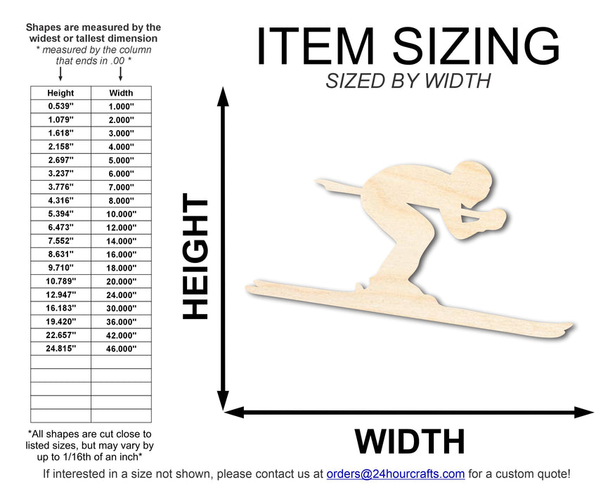 Unfinished Wood Skier Shape | DIY Craft Cutout | up to 46" DIY