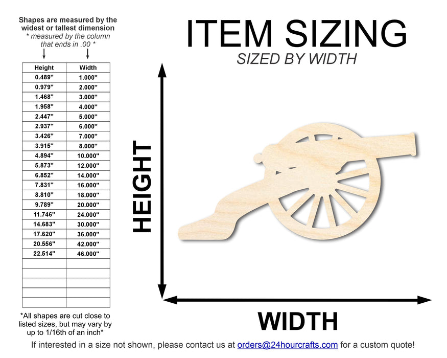 Unfinished Wood War Cannon Shape | DIY Craft Cutout | up to 46" DIY