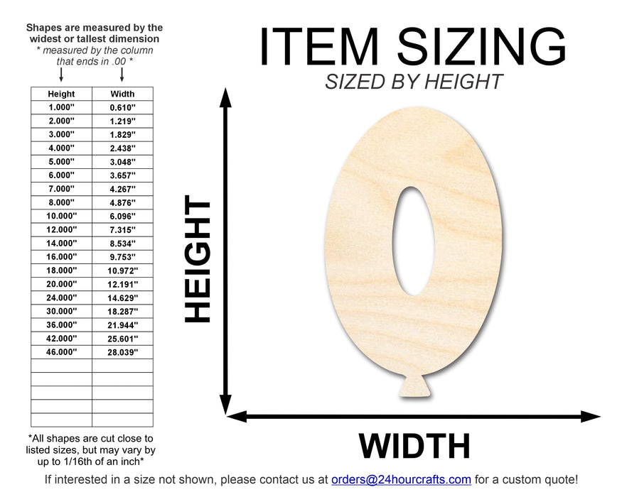 Unfinished Wood Balloon Number 0 Shape | DIY Craft Cutout | up to 46" DIY