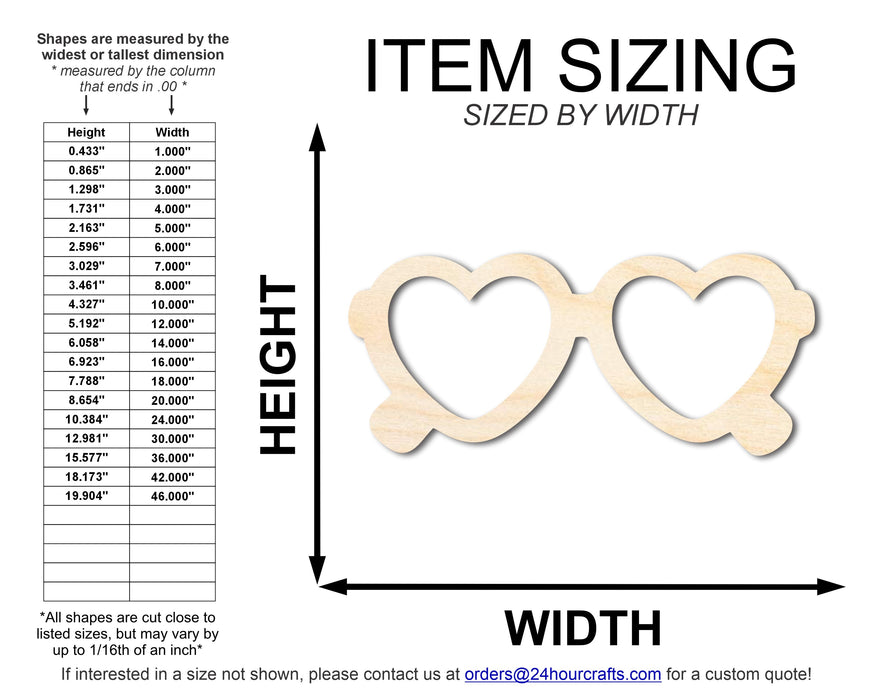 Unfinished Wood Heart Sunglasses Shape | DIY Craft Cutout | up to 46" DIY